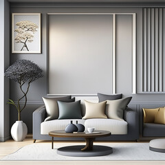 Japanese-style living room in gray colours	