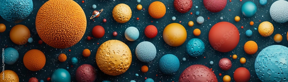 Wall mural a vibrant and colorful depiction of planets, showcasing various textures and vivid hues against a da