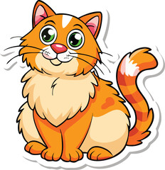 Fototapeta premium Cute Orange Tabby Cat Sticker Cartoon Illustration