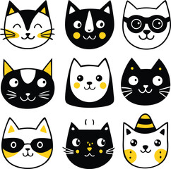 Fototapeta premium Nine Adorable Cat Faces in Black and White