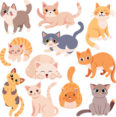 Obraz premium Cute Cartoon Cats In Different Poses