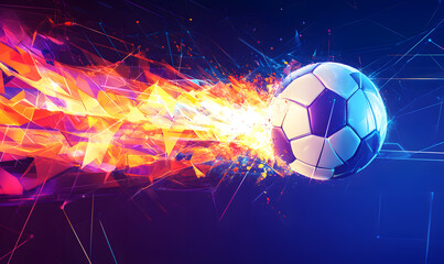 Fototapeta premium Dynamic Volleyball Action with Neon Lights and Abstract Geometric Patterns for Futuristic Sports Branding