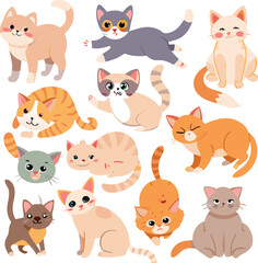 Cute Cartoon Cats Collection Adorable Pet Animals