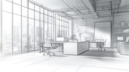 Obraz premium A modern office with line drawings.