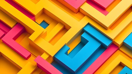 Fototapeta premium Abstract folded paper effect. Bright colorful yellow background. Maze made of paper. 3d rendering. 