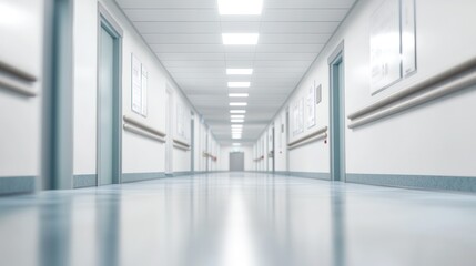 Obraz premium Blurred hospital corridor with bright overhead lights,