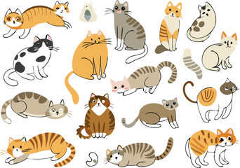Obraz premium Cute Cartoon Cats In Various Poses And Colors
