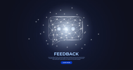 Digital dialogue bubbles in futuristic low poly wireframe style. Abstract communication, feedback, discussion, messenger, chat concept.