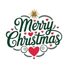 A Christmas Greeting with Green Script and Red Hearts