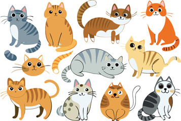 Obraz premium Cute Cartoon Cats Collection Adorable Pets