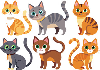 Fototapeta premium Cute Cartoon Cat Illustrations Set