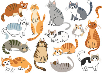 Fototapeta premium Cute Cartoon Cat Illustrations Collection