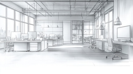 Obraz premium A modern office with line drawings.