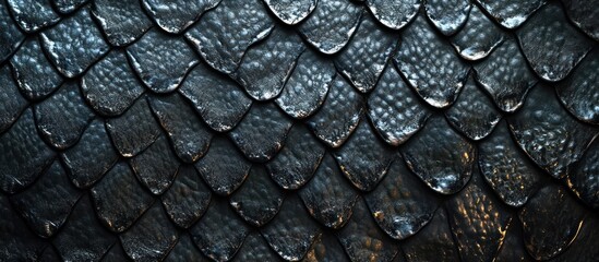 Naklejka premium Dark, textured, overlapping scales in a repeating pattern.