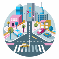 Fototapeta premium city street with city illustration 
