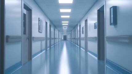 Fototapeta premium Empty operating room with clean white walls, various medical machines