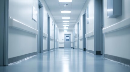 Empty operating room with clean white walls, various medical machines