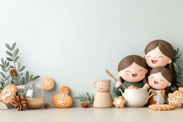 A joyful family moment unfolds in the kitchen, as children and parents laugh together while baking cookies. Warm aromas fill the air, capturing the spirit of love and togetherness this holiday season.