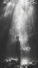 Obraz premium Silhouette of a Man in Underwater Light