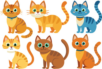 Naklejka premium Cute Cartoon Cats Collection With Different Colors