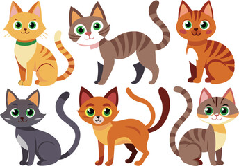 Obraz premium Six Adorable Cartoon Cats With Different Colors