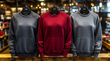 Obraz premium Crewneck mockup displayed on a mannequin with casual wear styled for the season