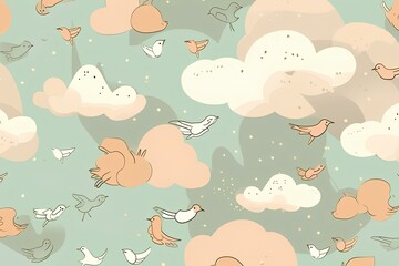 seamless pattern with rabbits and flowers