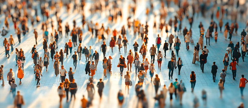 A crowd of people are walking down a street