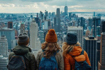 Tourists enjoying panoramic city views, travel, sightseeing