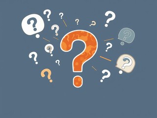 A blue background with many questions and a big question mark