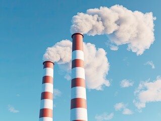 Industrial Smokestacks Releasing Steam into the Sky, 3D illustration