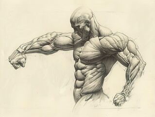 Detailed Anatomy Drawing of a Muscular Human Figure