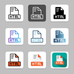 Set html document file icon. collection Icons of various file formats with modern design.