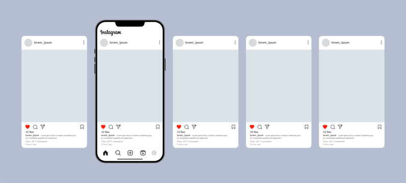 Instagram social media posts layout mobile phone mockup vector template
