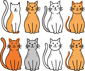 Fototapeta premium Cute Cartoon Cats Set White Orange Gray