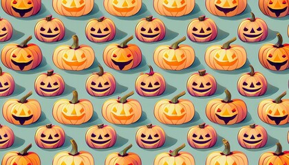 Pastel Jack-o'-Lantern Pattern, Isometric Geometric Design for Halloween Decor