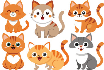 Fototapeta premium Cute Cartoon Cats Adorable Pet Animals Illustration