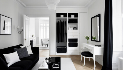 Designing a dressing room in a minimalist style, Dressing room model.