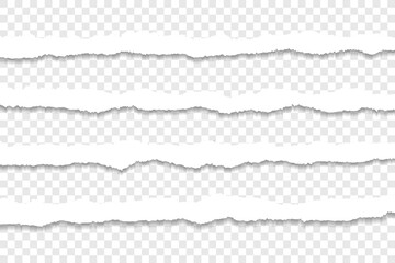 Realistic horizontal torn paper strips on transparent background