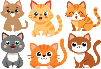 Six Adorable Cartoon Cats With Different Colors