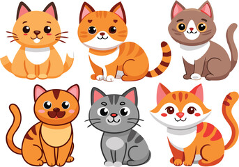 Fototapeta premium Six Adorable Cartoon Cats With Different Colors