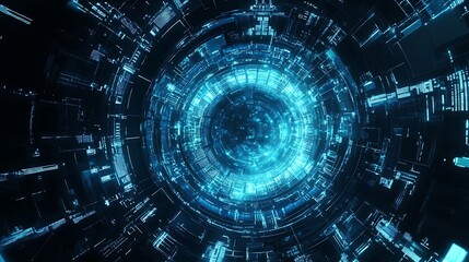 Fototapeta premium Abstract Blue Neon Circle