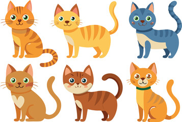Obraz premium Six Adorable Cartoon Cats with Different Colors