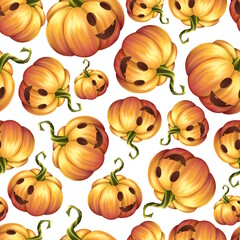 Halloween seamless pattern with pumpkins. Cute holiday background.