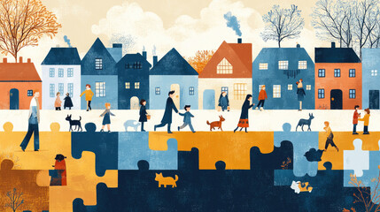 A puzzle game consisting of community houses and family members