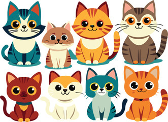 Fototapeta premium Six Adorable Cartoon Cats With Striped Fur
