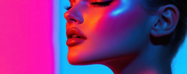 Artistic portrait of a woman with vibrant makeup and dramatic lighting, Portrait, Creativity