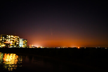 Night October Skies in Orange Beach, Alabama, Moon, Stars, Comet Tsuchinshan-ATLAS