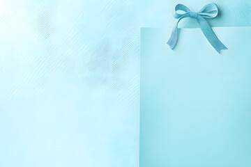 Smooth flat vintage paper bag pale texture in light blue color on table background. Organic soft turquoise plain back craft book concept for simplicity azure teal scrap backdrop, simple top surface