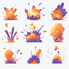 Vector illustration set of Boom explosion without people scene